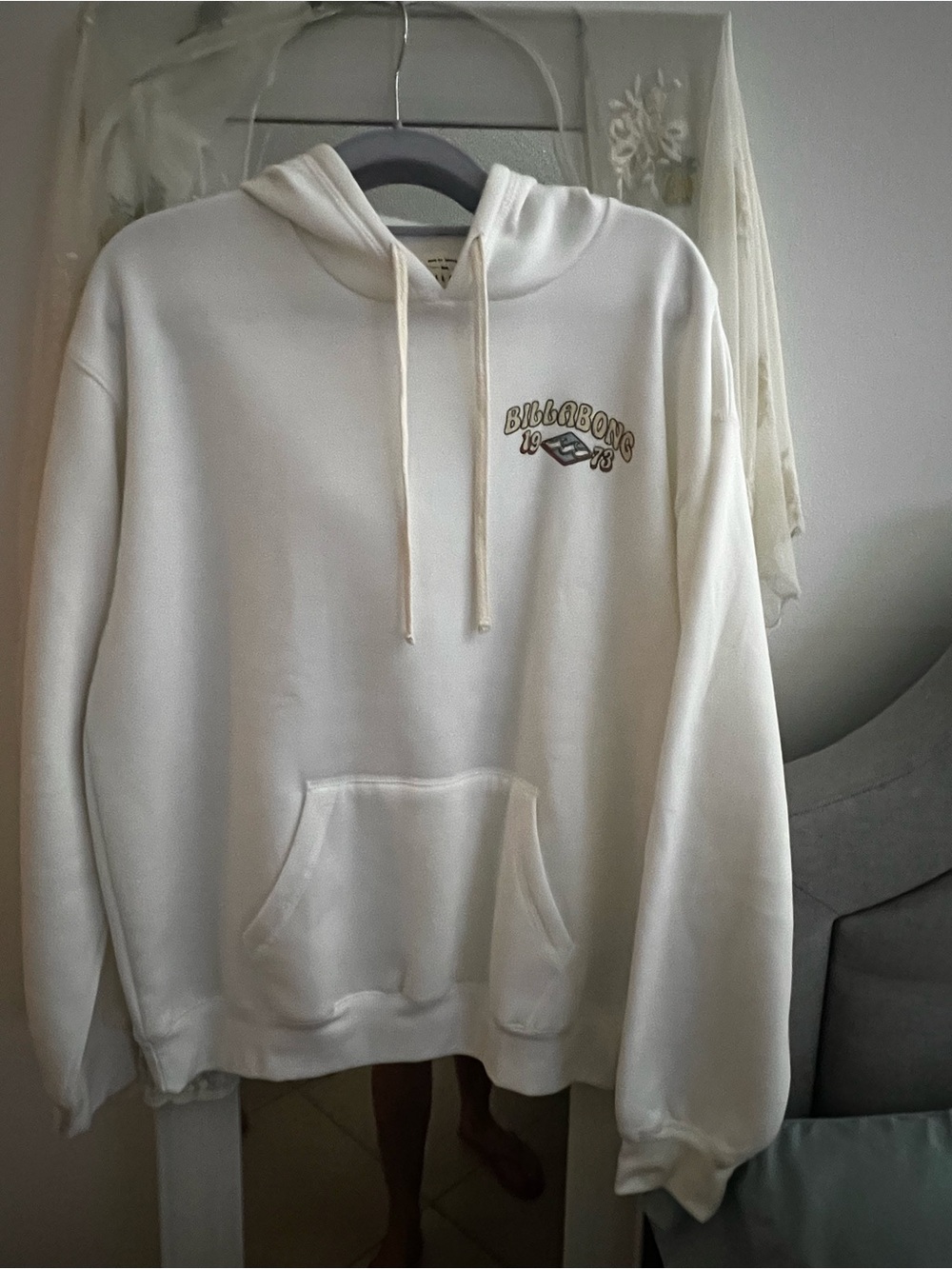 Billabong Cream Pullover Hoodie with Script Chest Logo